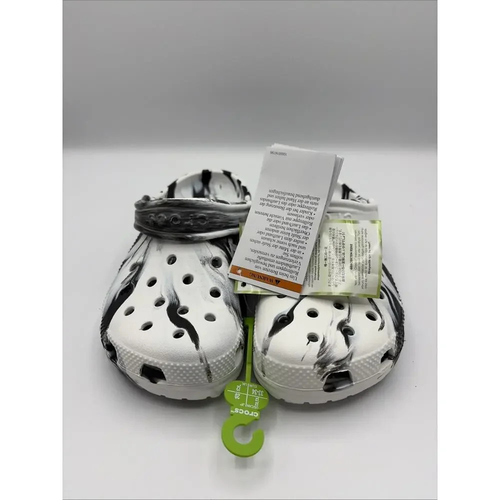 Crocs Classic Marbled Clog Kids Tie-Dye Black/White Slip-On Shoes Sizes J2